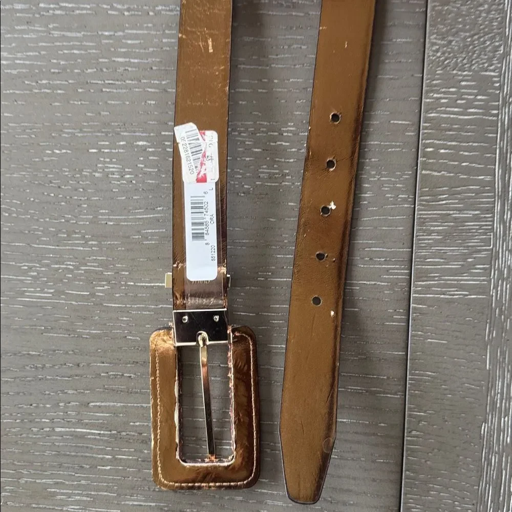 Michael Kors Brown Orange Leather Belt with Gold Tone Buckle Snake Print Size L